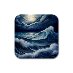 Waves Storm Sea Rubber Square Coaster (4 Pack) by Bedest