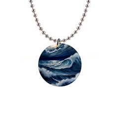 Waves Storm Sea 1  Button Necklace by Bedest