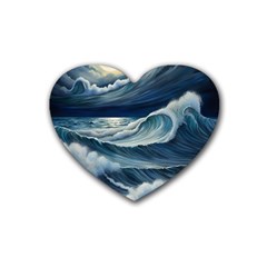 Waves Storm Sea Rubber Coaster (heart) by Bedest