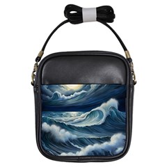 Waves Storm Sea Girls Sling Bag by Bedest