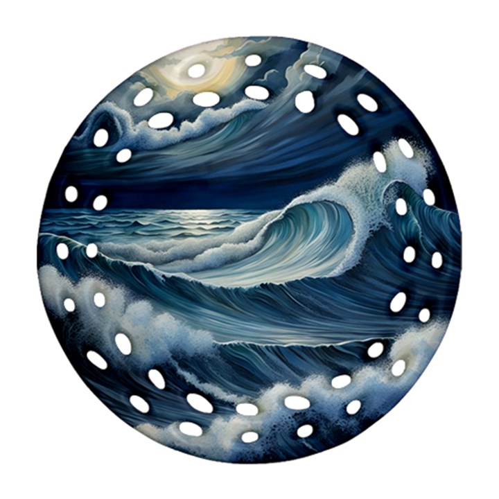 Waves Storm Sea Round Filigree Ornament (Two Sides)