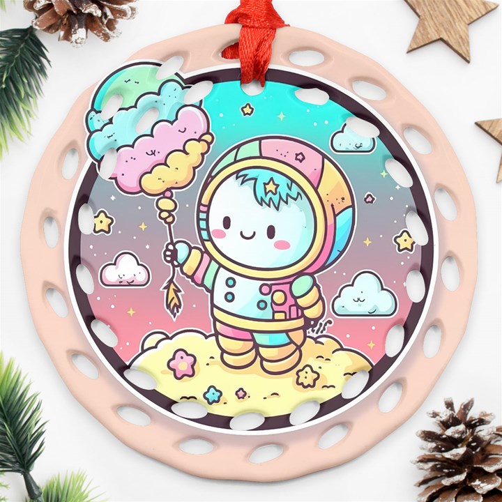 Boy Astronaut Cotton Candy Ornament (Round Filigree)