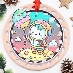 Boy Astronaut Cotton Candy Round Filigree Ornament (two Sides) by Bedest