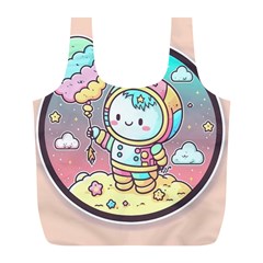 Boy Astronaut Cotton Candy Full Print Recycle Bag (l) by Bedest