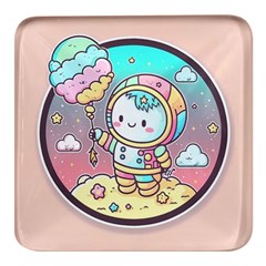 Boy Astronaut Cotton Candy Square Glass Fridge Magnet (4 Pack) by Bedest