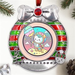 Boy Astronaut Cotton Candy Metal X mas Ribbon With Red Crystal Round Ornament by Bedest