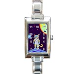 Cat Astronaut Space Retro Universe Rectangle Italian Charm Watch Front