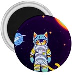 Cat Astronaut Space Retro Universe 3  Magnets Front