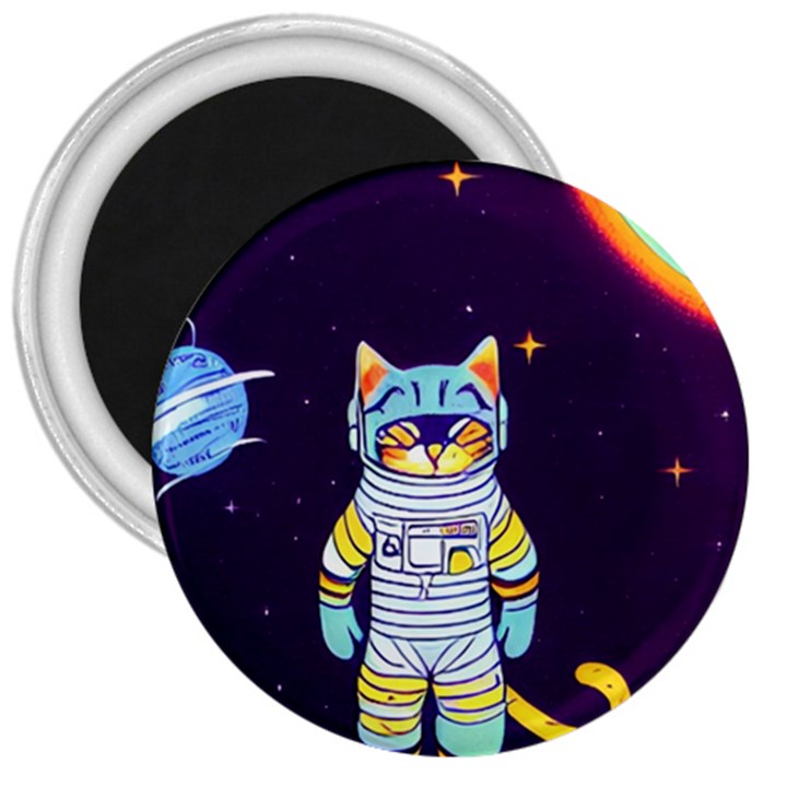 Cat Astronaut Space Retro Universe 3  Magnets