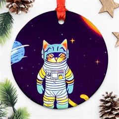 Cat Astronaut Space Retro Universe Ornament (round) by Bedest