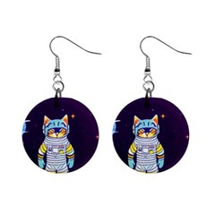 Cat Astronaut Space Retro Universe Mini Button Earrings by Bedest