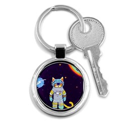 Cat Astronaut Space Retro Universe Key Chain (round) by Bedest