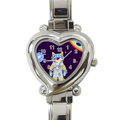 Cat Astronaut Space Retro Universe Heart Italian Charm Watch by Bedest