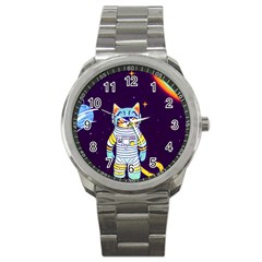 Cat Astronaut Space Retro Universe Sport Metal Watch by Bedest