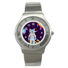 Cat Astronaut Space Retro Universe Stainless Steel Watch by Bedest