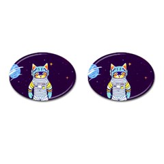 Cat Astronaut Space Retro Universe Cufflinks (oval) by Bedest