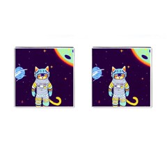 Cat Astronaut Space Retro Universe Cufflinks (square) by Bedest