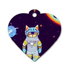 Cat Astronaut Space Retro Universe Dog Tag Heart (two Sides) by Bedest