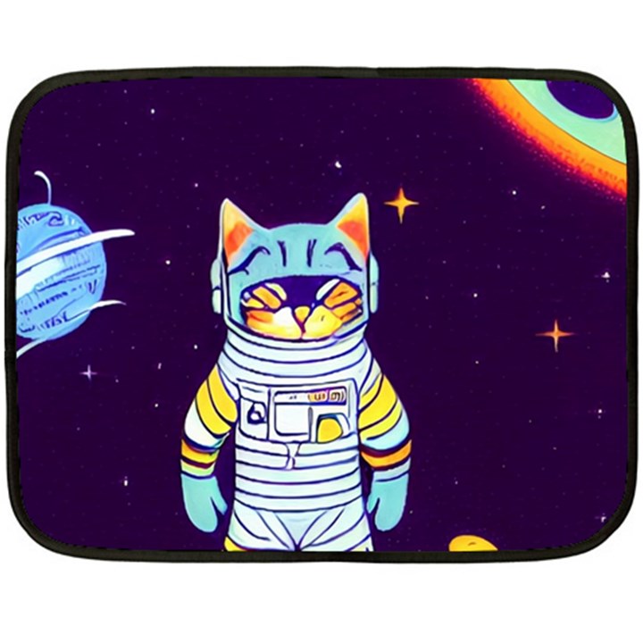 Cat Astronaut Space Retro Universe Two Sides Fleece Blanket (Mini)