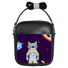 Cat Astronaut Space Retro Universe Girls Sling Bag by Bedest