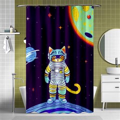 Cat Astronaut Space Retro Universe Shower Curtain 48  X 72  (small)  by Bedest