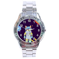 Cat Astronaut Space Retro Universe Stainless Steel Analogue Watch by Bedest