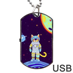 Cat Astronaut Space Retro Universe Dog Tag Usb Flash (one Side) by Bedest