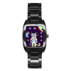 Cat Astronaut Space Retro Universe Stainless Steel Barrel Watch by Bedest