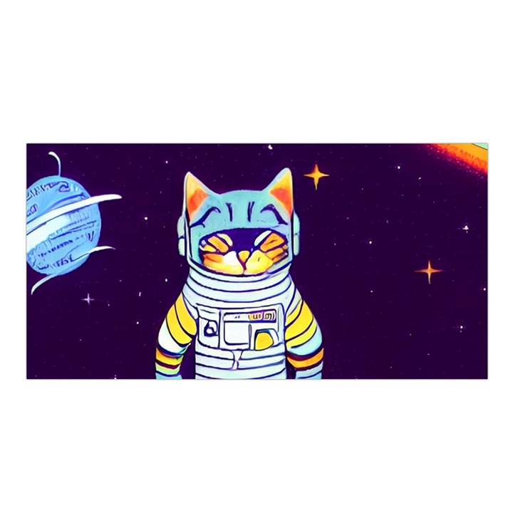 Cat Astronaut Space Retro Universe Satin Shawl 45  x 80 