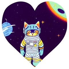 Cat Astronaut Space Retro Universe Wooden Puzzle Heart