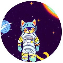 Cat Astronaut Space Retro Universe Wooden Bottle Opener (round) by Bedest