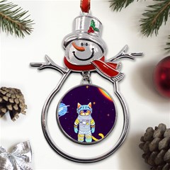 Cat Astronaut Space Retro Universe Metal Snowman Ornament by Bedest