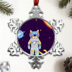 Cat Astronaut Space Retro Universe Metal Small Snowflake Ornament by Bedest