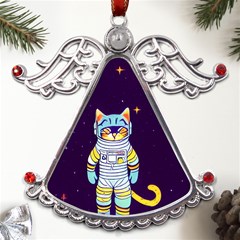 Cat Astronaut Space Retro Universe Metal Angel With Crystal Ornament by Bedest