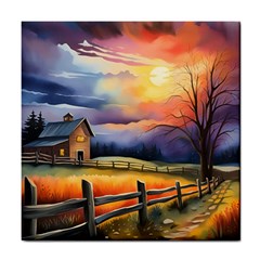 Rural Farm Fence Pathway Sunset Tile Coaster