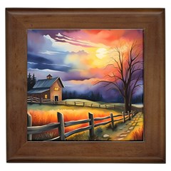 Rural Farm Fence Pathway Sunset Framed Tile