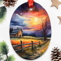 Rural Farm Fence Pathway Sunset Ornament (Oval)