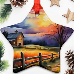 Rural Farm Fence Pathway Sunset Ornament (Star)