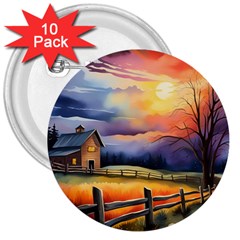 Rural Farm Fence Pathway Sunset 3  Buttons (10 pack) 