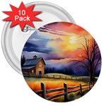 Rural Farm Fence Pathway Sunset 3  Buttons (10 pack)  Front