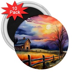 Rural Farm Fence Pathway Sunset 3  Magnets (10 pack) 