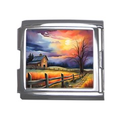 Rural Farm Fence Pathway Sunset Mega Link Italian Charm (18mm)