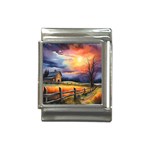 Rural Farm Fence Pathway Sunset Italian Charm (13mm) Front