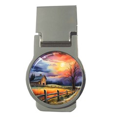 Rural Farm Fence Pathway Sunset Money Clips (Round) 