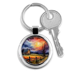 Rural Farm Fence Pathway Sunset Key Chain (Round)