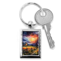 Rural Farm Fence Pathway Sunset Key Chain (Rectangle)