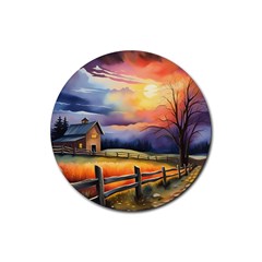 Rural Farm Fence Pathway Sunset Rubber Coaster (round) by Bedest