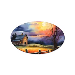 Rural Farm Fence Pathway Sunset Sticker (Oval)