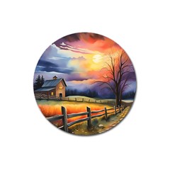 Rural Farm Fence Pathway Sunset Magnet 3  (Round)