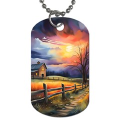 Rural Farm Fence Pathway Sunset Dog Tag (One Side)